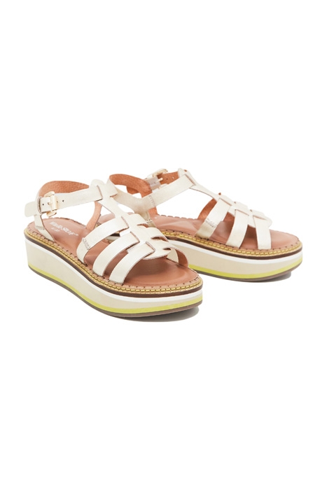 FISHERMAN LEATHER FLATFORM GOLD TONE METALLIC 2