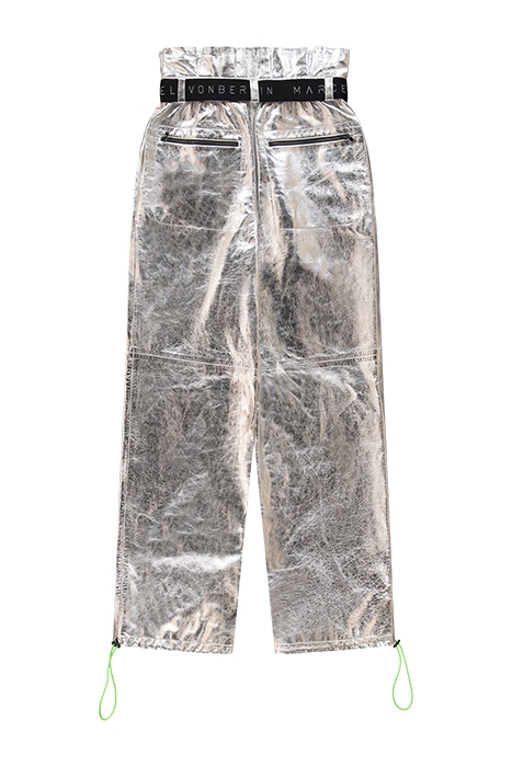 WOMEN'S LEATHER PAPERBAG PANTS SILVER 2