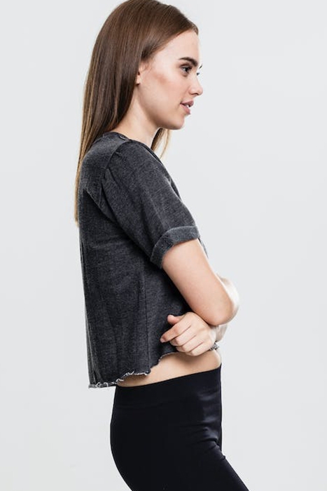 LADIES CROPPED BURNOUT SHORT SLEEVE CREW DARKGREY 4