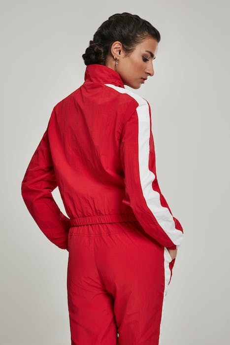 LADIES SHORT STRIPED CRINKLE TRACK JACKET RED/WHT 4