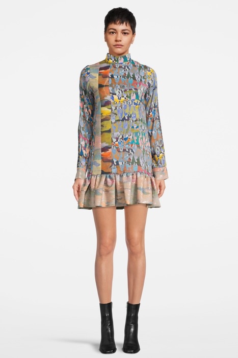 WOMEN'S LOOSE FIT VOLANT HEM MINI DRESS CAMOU PRINT 1