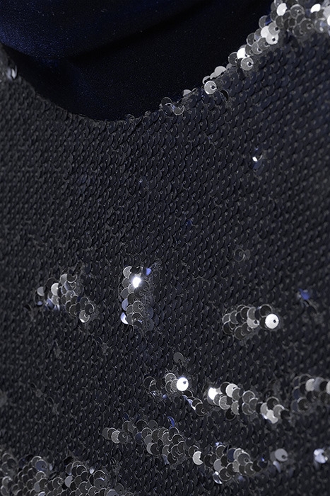 WOMEN‘S MAXI SEQUIN DRESS WITH HIGH COLLAR NAVY, SILVER 5