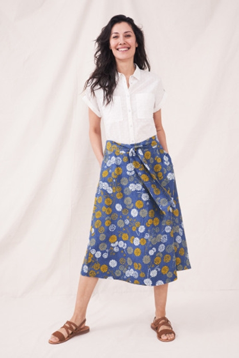 THEMBA LINEN WRAP SKIRT BLUE PRINT 2