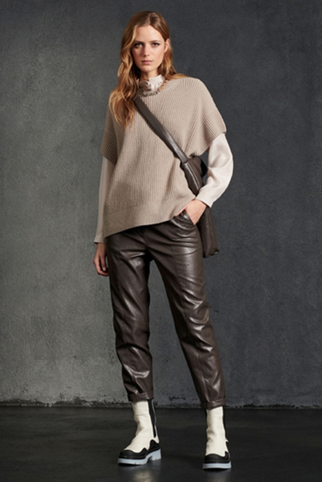 TAPERED FAKE LEATHER TROUSERS WARM GREY 2