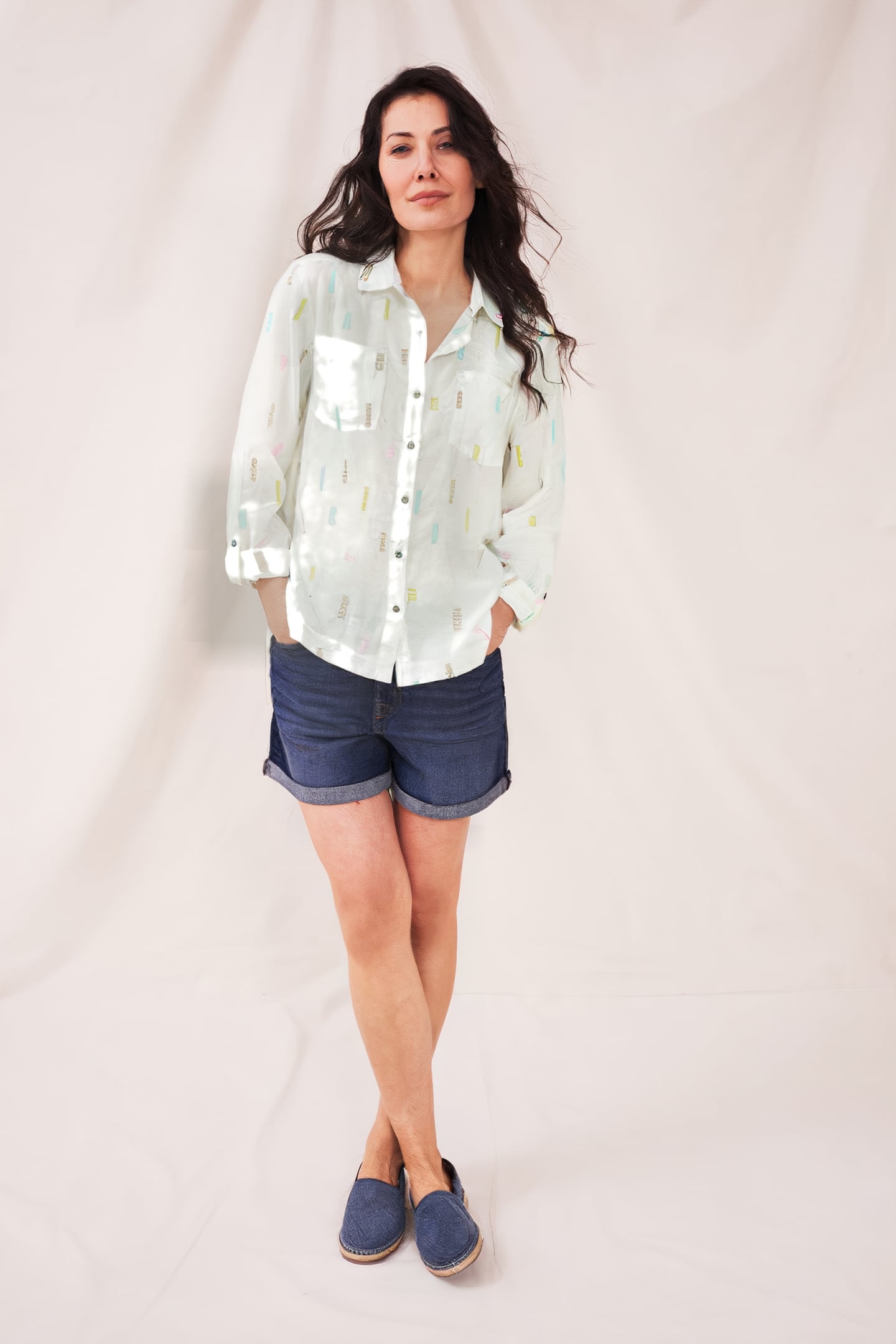 LAYLA EMBROIDERED LINEN SHIRT WHITE MULTI 2