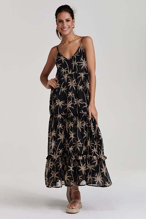 LADIES SICILY DRESS VACATION PALM BLACK 6