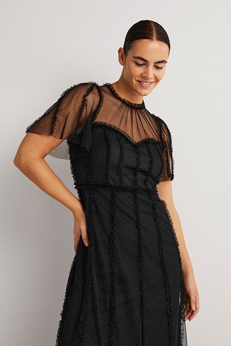TULLE MAXI RUFFLE PARTY DRESS BLK 4