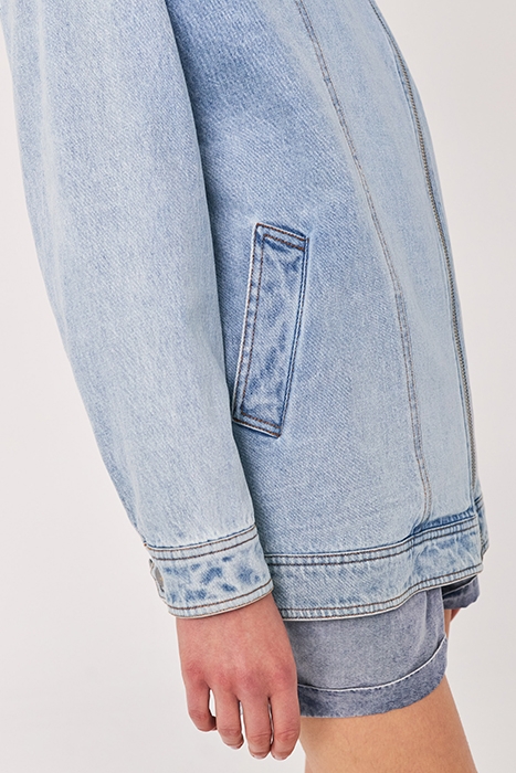 ACID WASHED DENIM JACKET WITH DETACHABLE HOOD BLUE 4