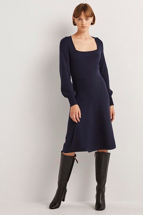 SQUARE NECK KNITTED DRESS NAV 1