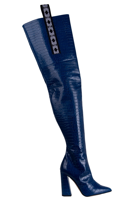 CROC EMBOSSED OVER-KNEE-BOOTS BLUE 1