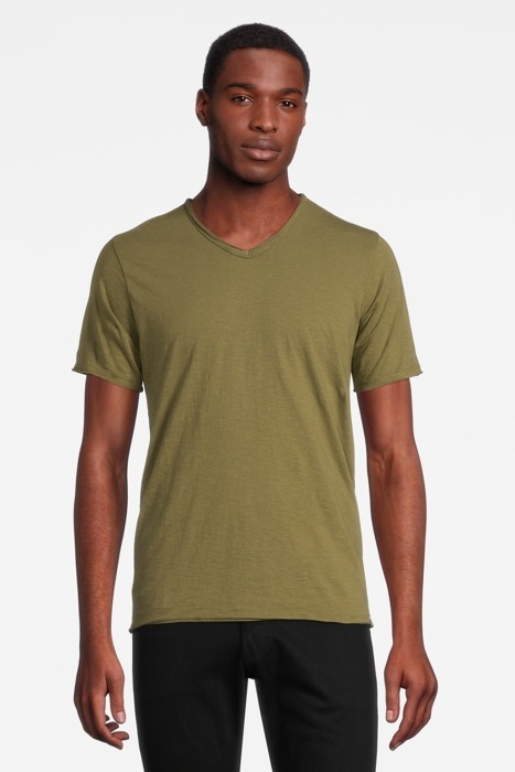 BASIC V-NECK TEE SLUB JERSEY ARMY GREEN 2