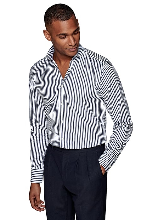Navy Striped Slim Fit Shirt 1