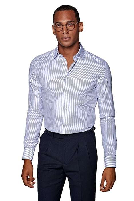 NAVY STRIPED OXFORD SLIM FIT SHIRT 1