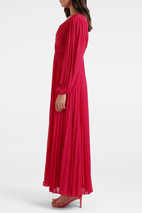 ROSALIA PLEATED V NECK DRESS BRIGHT ROSE 3