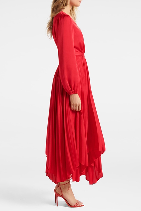ELLERY PLEATED WRAP MIDI DRESS RED 3