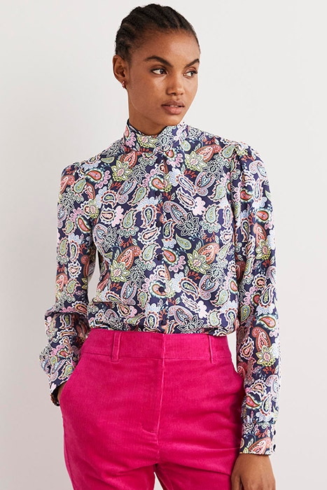 SILK TIE NECK BLOUSE NVY 1