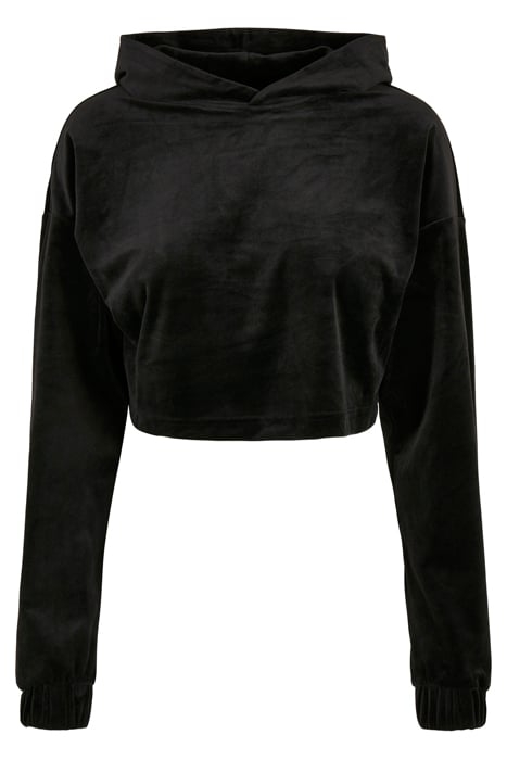 LADIES CROPPED VELVET OVERSIZED HOODY BLACK 1