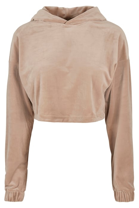 LADIES CROPPED VELVET OVERSIZED HOODY SOFTTAUPE 1