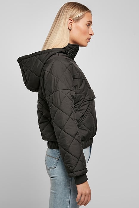 LADIES OVERSIZED DIAMOND QUILTED PULL OVER JACKET BLACK 5