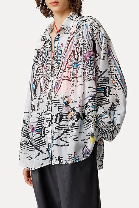 "GOOD VIBES" PRINT CO/SE SILK BOHEMIAN SHIRT AVORIO 2