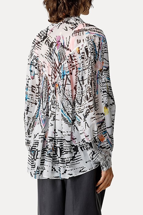 "GOOD VIBES" PRINT CO/SE SILK BOHEMIAN SHIRT AVORIO 3