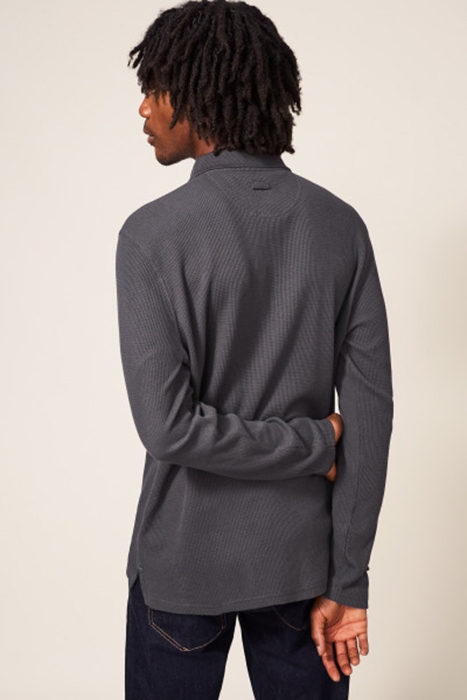 GRANTHAM LS WAFFLE POLO WASHED BLACK 2