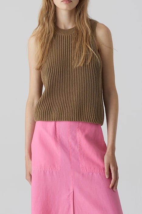 WOMEN CREW NECK RACER TOP KNITS NUTMEG 1