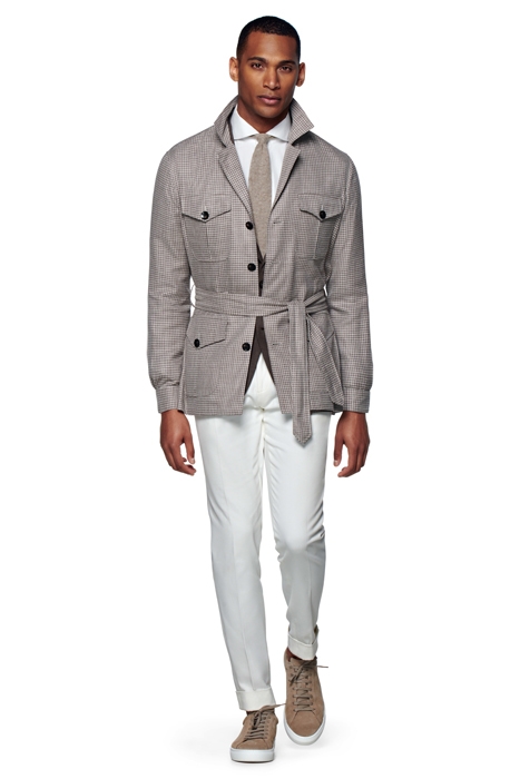 TAUPE HOUNDSTOOTH BELTED SAFARI JACKET 4