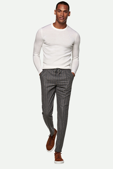 DARK GREY STRIPED DRAWSTRING AMES TROUSERS 1