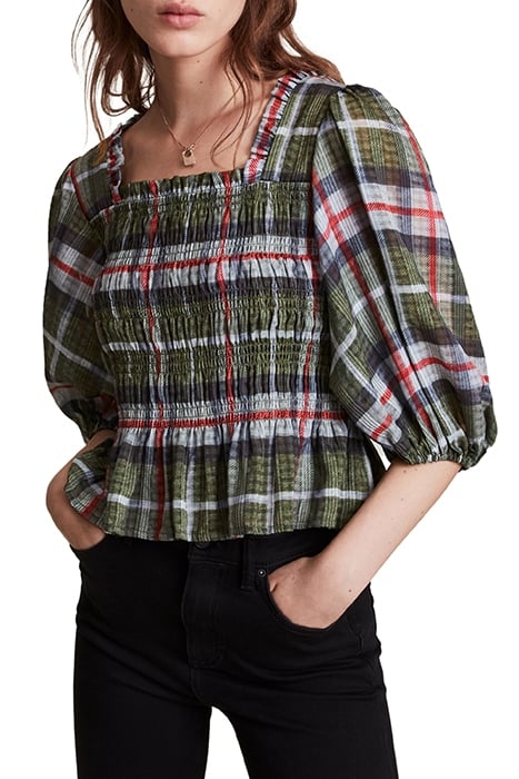 LIA CHECK TOP KHAKI GREEN 1