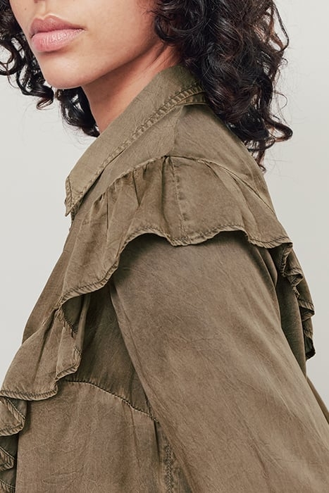 KHAKI RUFFLED CUPRO SHIRT 4