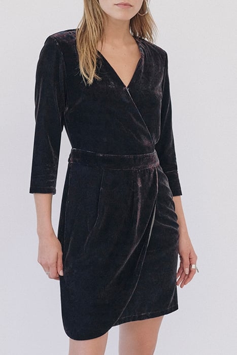 BAROQUE PRINT VELVET WRAP-STYLE SHORT DRESS 1