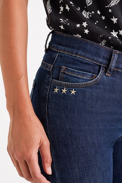 DARK AUTHENTIC BLUE EMBROIDERED STAR SKINNY JEANS 4