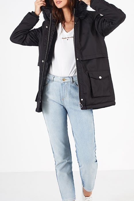 BLACK FUR-LINED HOODED PADDED JACKET 3