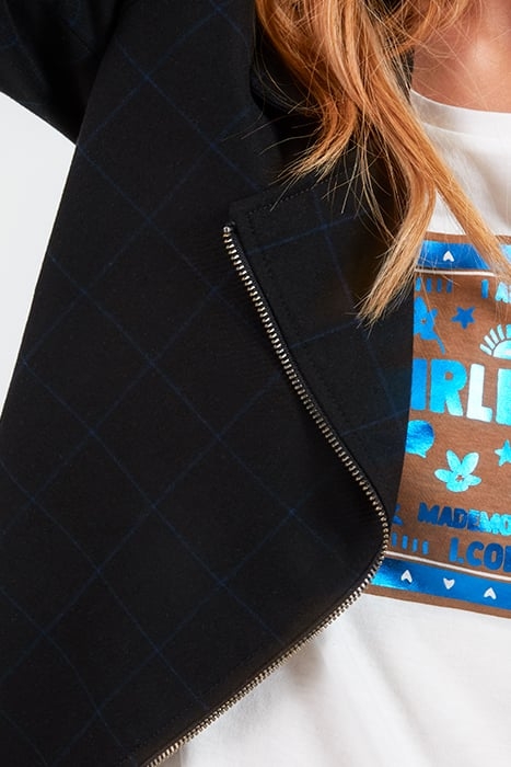 BLACK BIKER-STYLE JACKET WITH BLUE CHECK 5