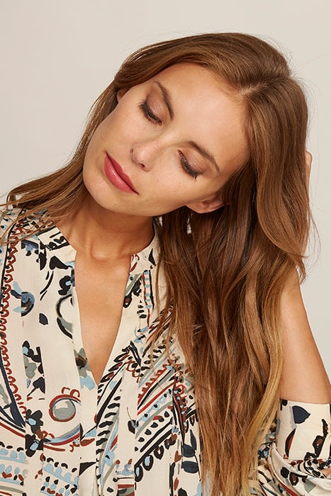 VNECK SHIRT FRONTPLEAT LS MULTI 6