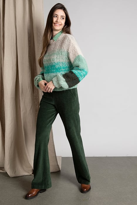 CREW NCK STRIPED LOOSE SWT LS GREEN 2