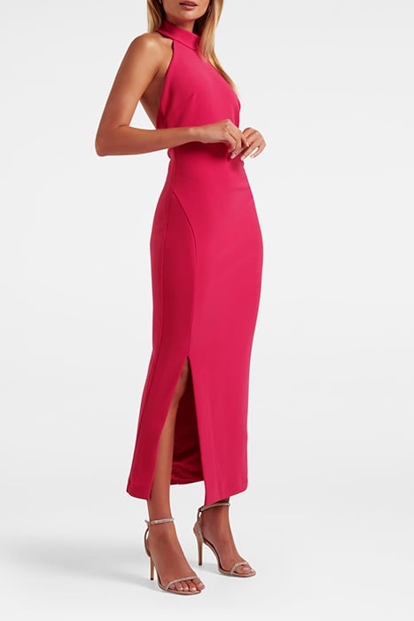 EVA HIGH NECK SPLIT BODYCON BRIGHT ROSE 3