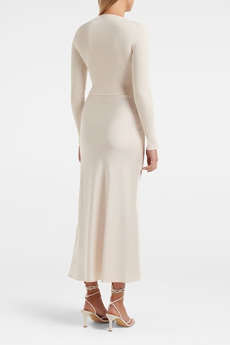 ALICIA LONG SLEEVE SATIN MIX KNIT DRESS CREAM 2