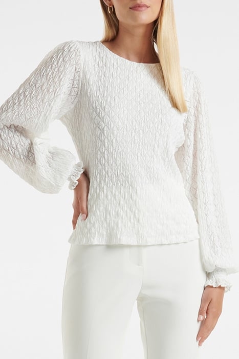 TYESHA LACE SHIRRED CUFF TOP PORCELAIN 1