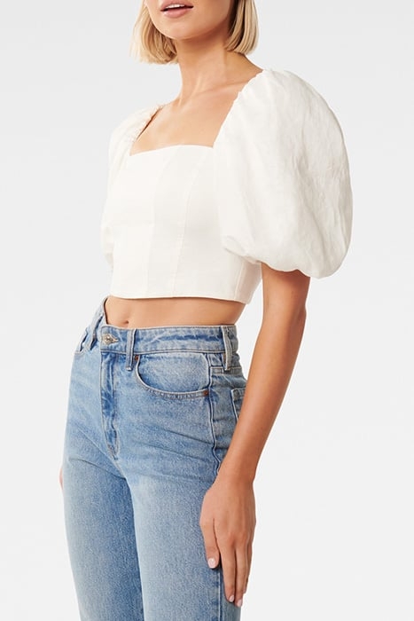 BRIAR PUFF SLEEVE LINEN TOP PORCELAIN 4