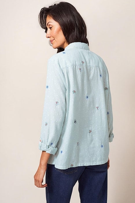 EMILIA STRIPE EMB SHIRT GREEN MLT 2