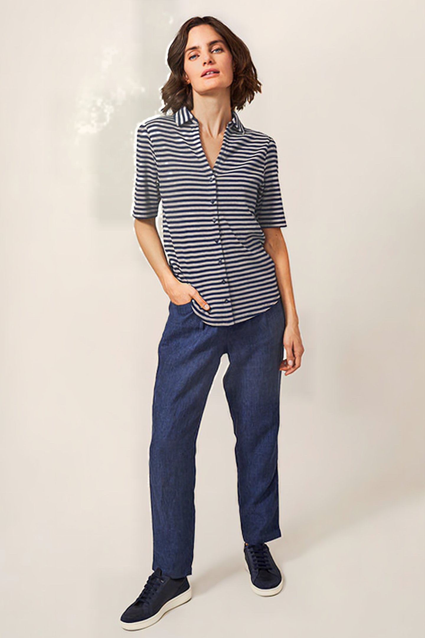 ROSIE RIB HALF SLEEVE NAVY MULTI 1