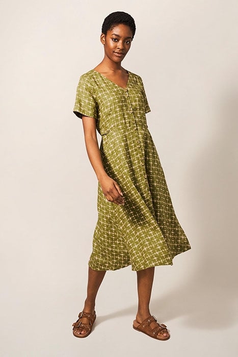 IVY LINEN MIDI DRESS GREEN PRINT 1