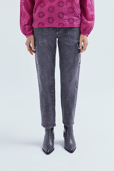 GREY CROPPED COMBAT JEANS WITH FLAP POCKETS 1