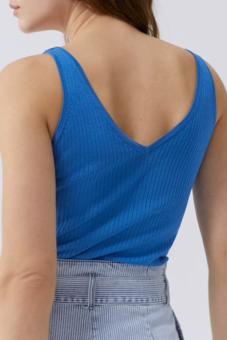 BLUE RIBBED KNIT FRONT/BACK V-NECK TOP 2