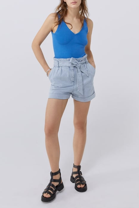 BLUE RIBBED KNIT FRONT/BACK V-NECK TOP 3