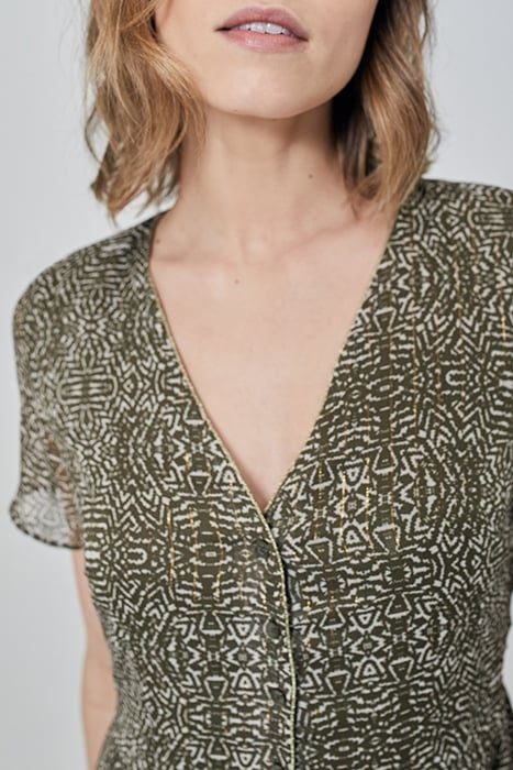 KHAKI DECORATIVE PRINT DOTTED SWISS LONG DRESS 6