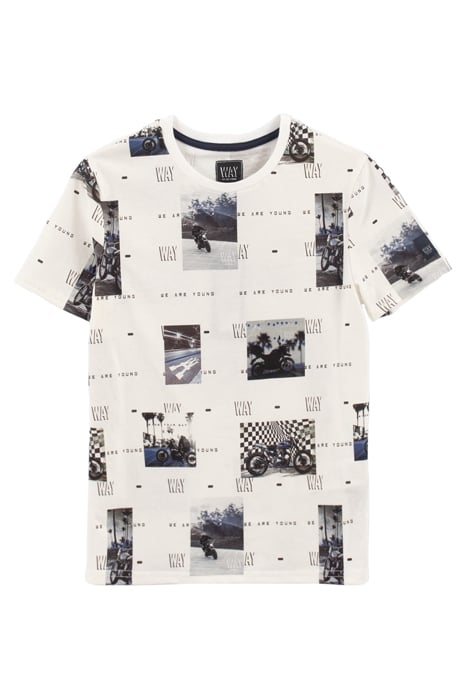 BOYS’ WHITE ORGANIC COTTON T-SHIRT WITH MOTORBIKE PHOTOS 1