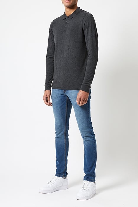 JERSEY LONG SLEEVE POLO SHIRT CHARCOAL MEL/BLACK 1